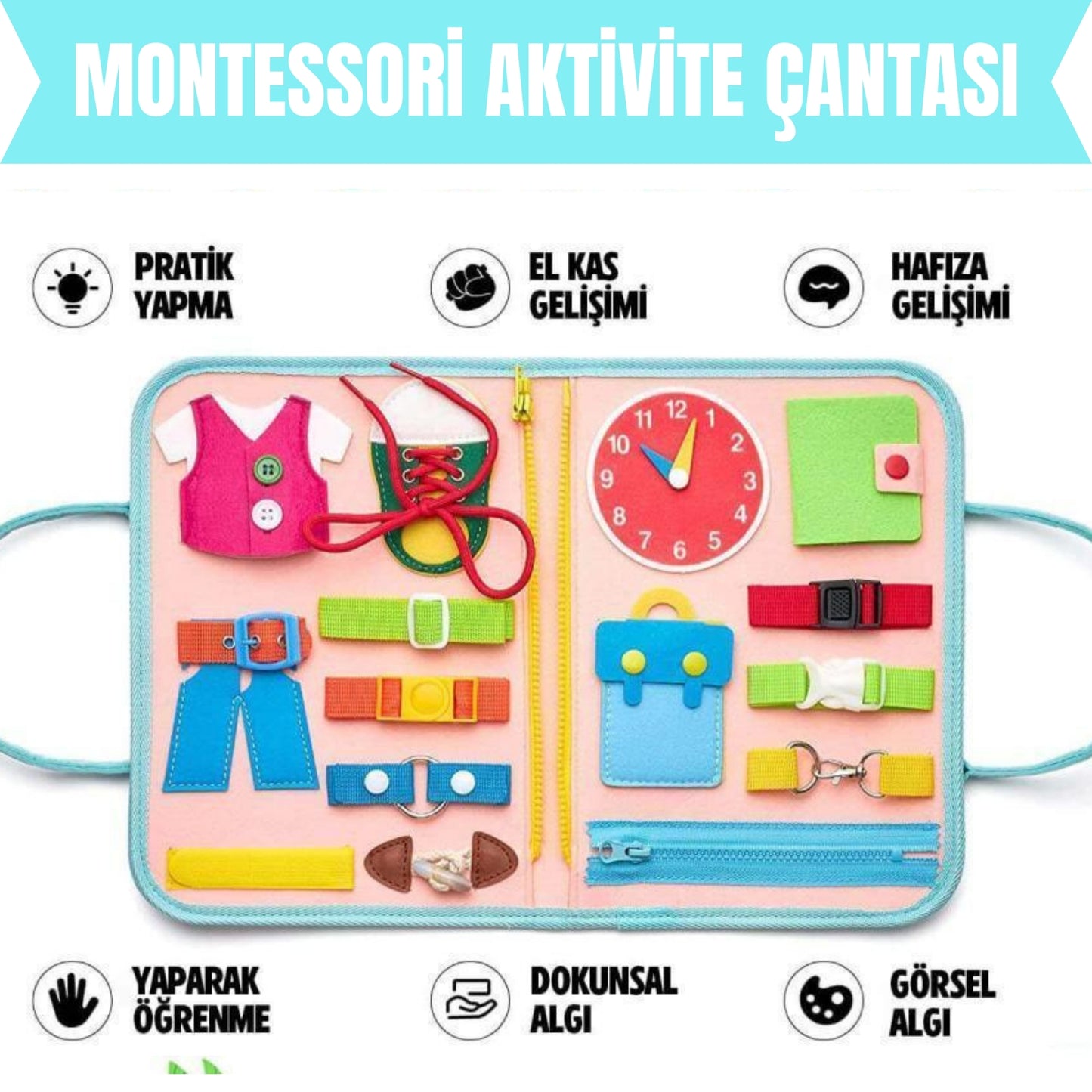 Minik Ellers Montessori Aktivite Çantası – Dinozor Temalı | 14+ Eğitici Aktivite | 0-5 Yaş