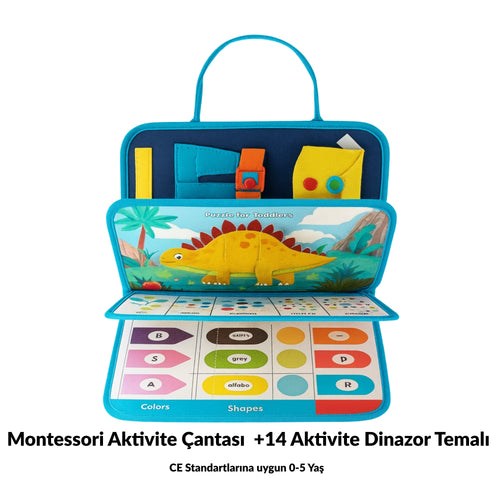 Minik Ellers Montessori  Aktivite Çantası – Dinozor Temalı | 14+ Eğitici Aktivite | 0-5 Yaş
