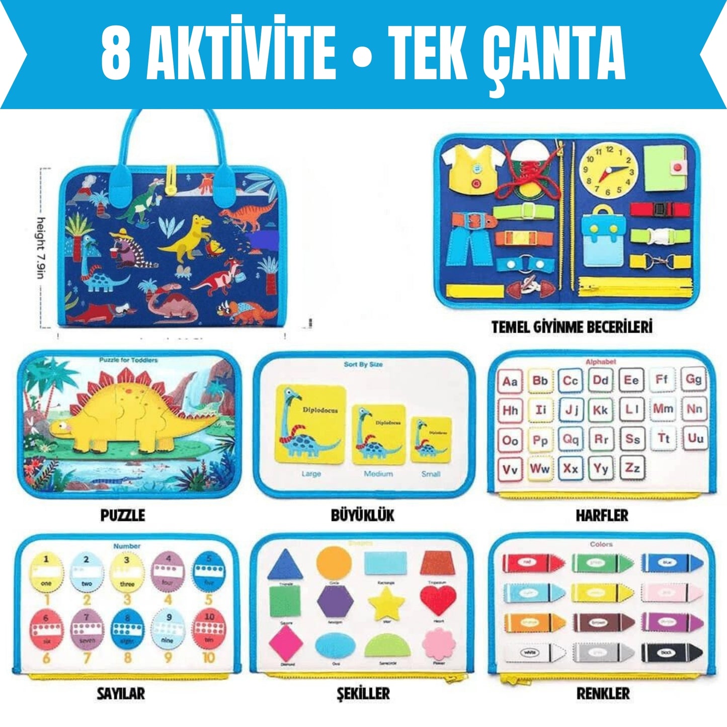 Minik Ellers Montessori  Aktivite Çantası – Dinozor Temalı | 14+ Eğitici Aktivite | 0-5 Yaş
