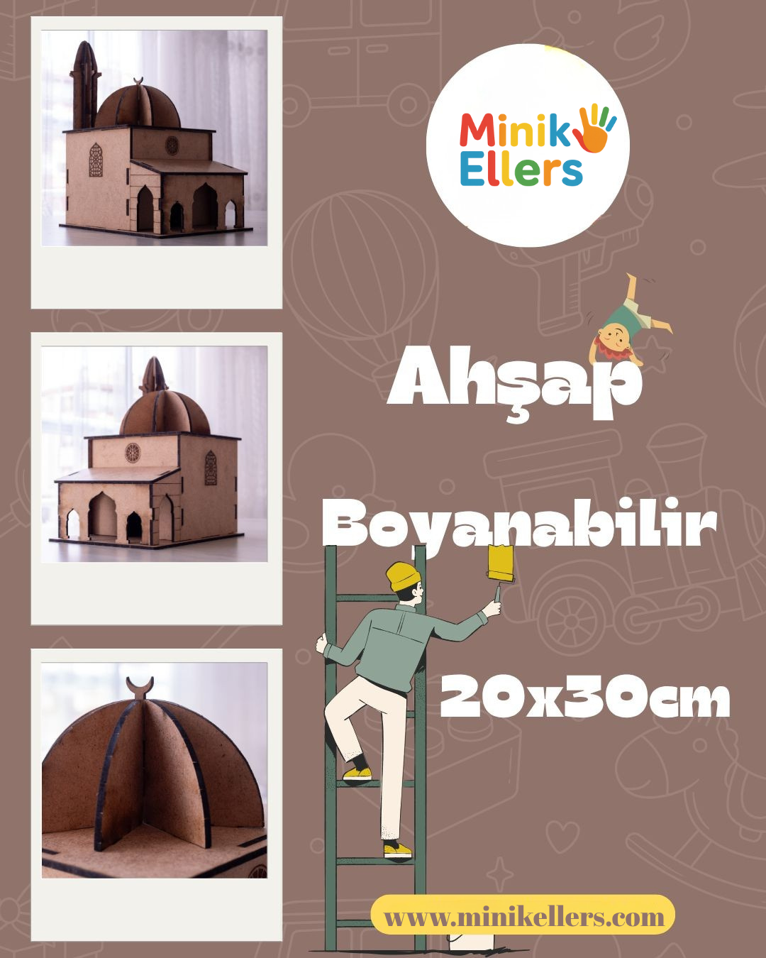 Boyanabilir Ahşap Demonte Cami Maketi Minik Ellers™