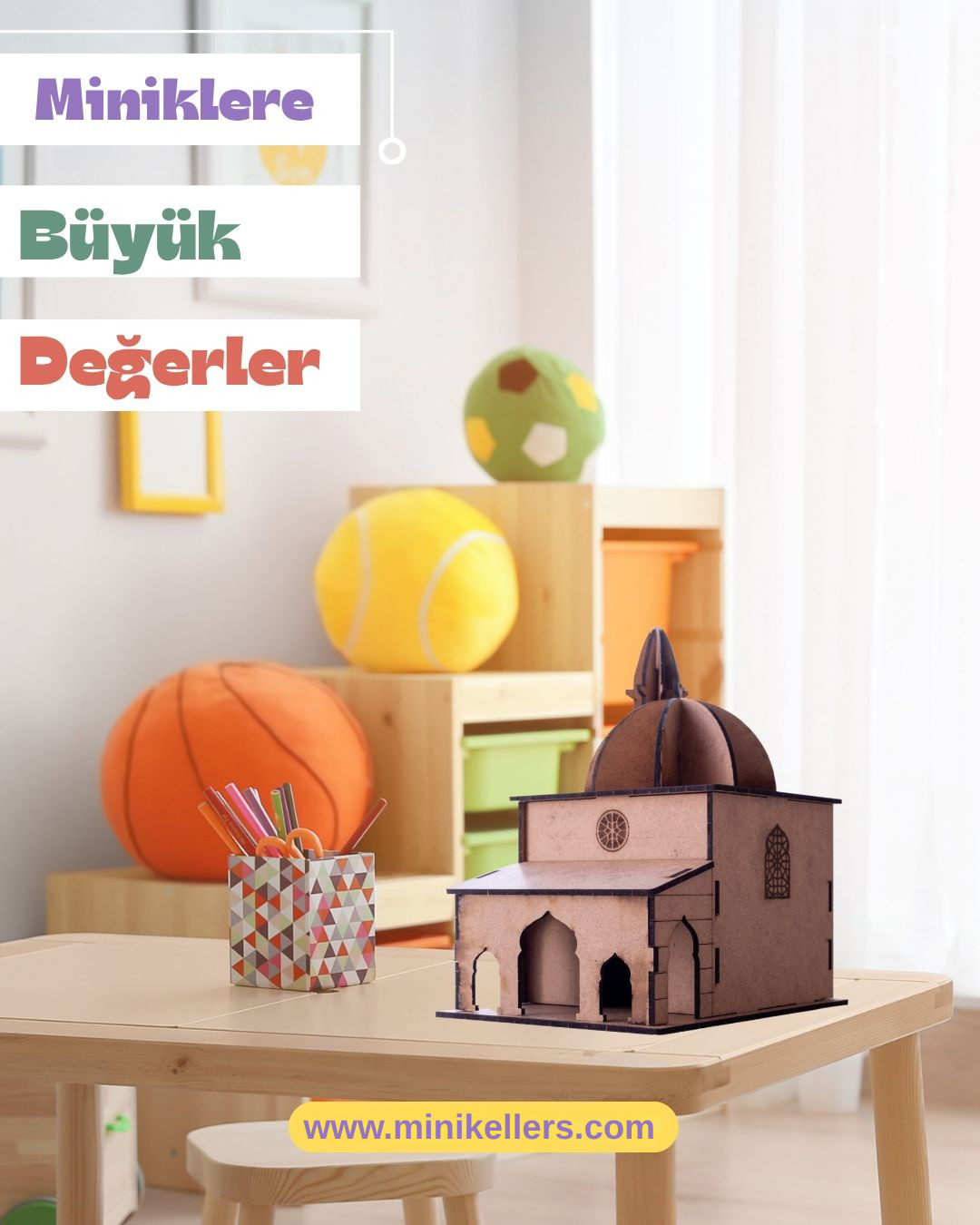 Boyanabilir Ahşap Demonte Cami Maketi Minik Ellers™